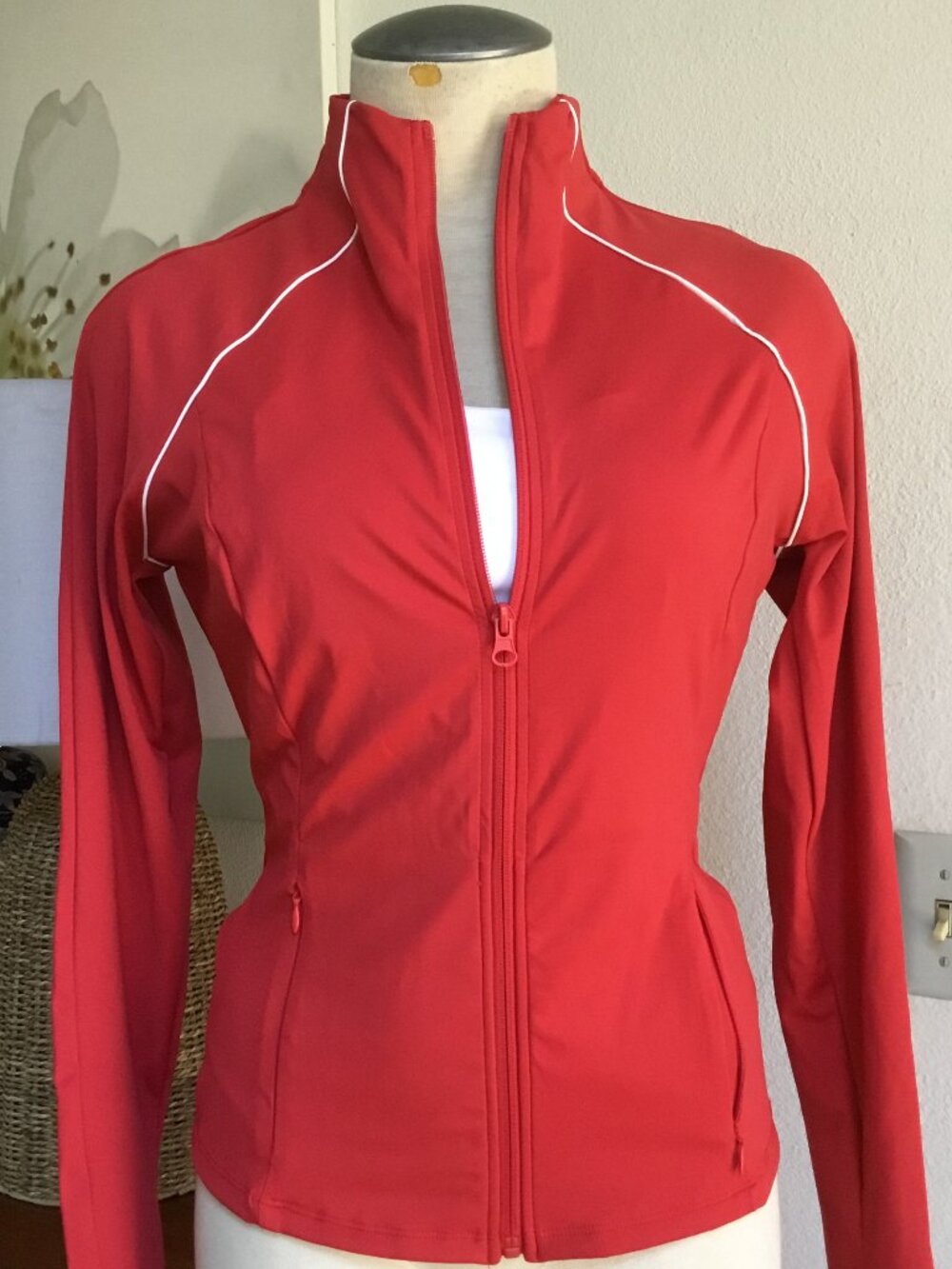 OTOS Athletic Fitness Jacket Slim Fit Thumbhole Long Sleeve Pockets Red Various